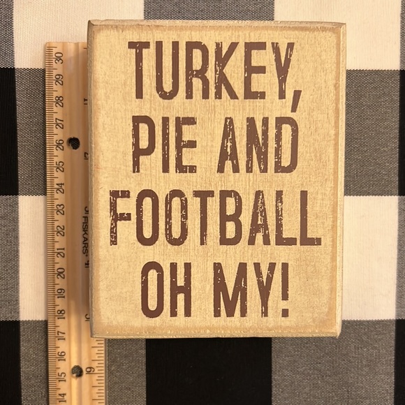 Turkey Pie Football oh My! Tiered Tray Thanksgiving Fall Wooden Sign - Picture 7 of 7
